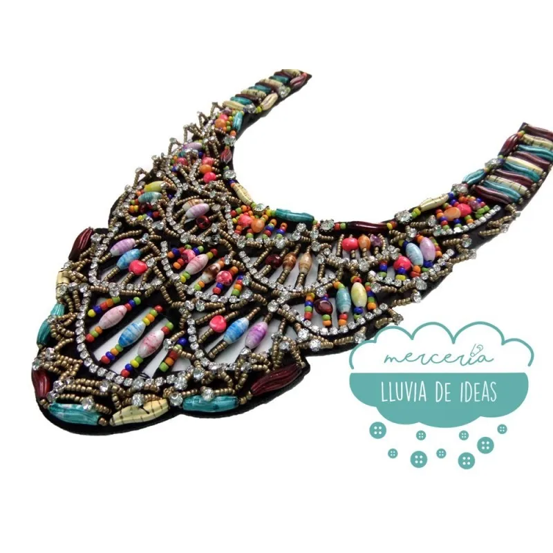 Cuello rocalla cristal y abalorios - Serie Manuela Mercería Lluvia de Ideas