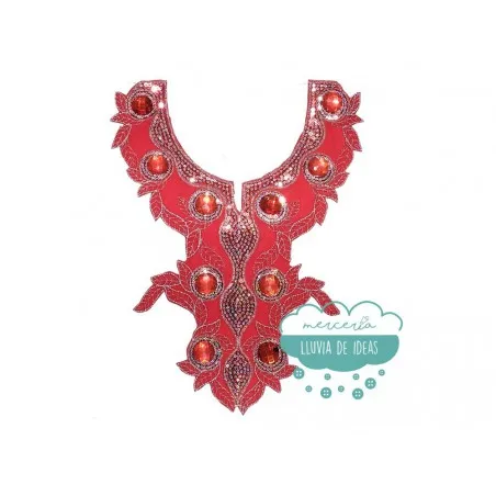 Aplicación bordada termoadhesiva con lentejuelas y pedrería - Serie Romina