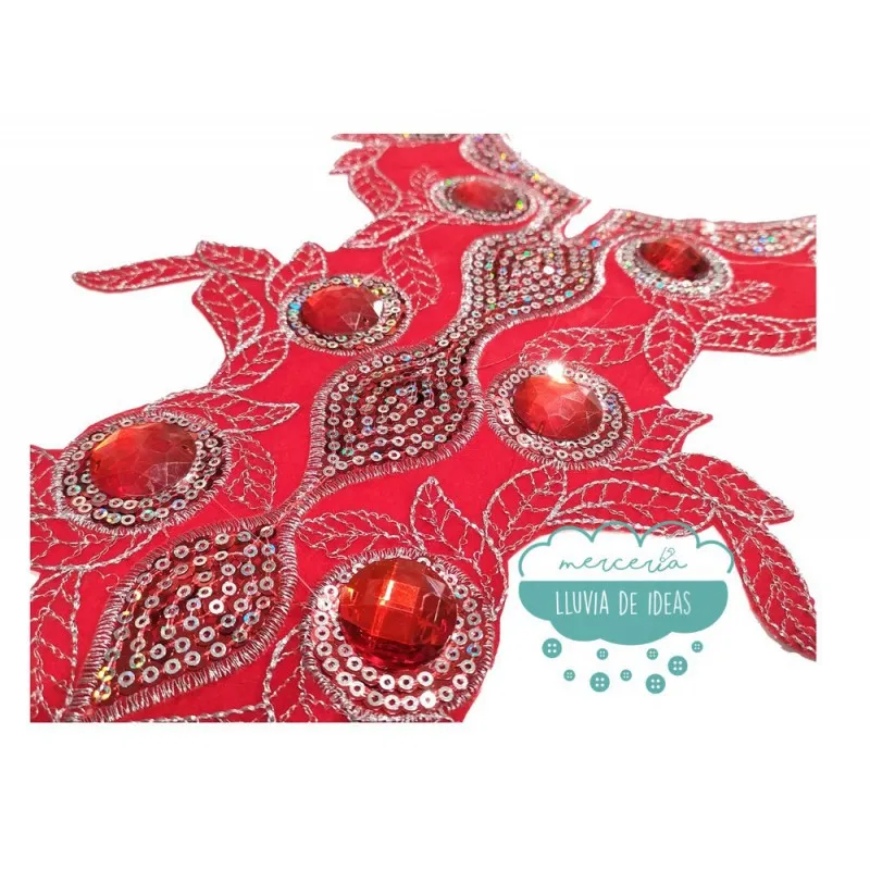Aplicación bordada termoadhesiva con lentejuelas y pedrería - Serie Romina Mercería Lluvia de Ideas