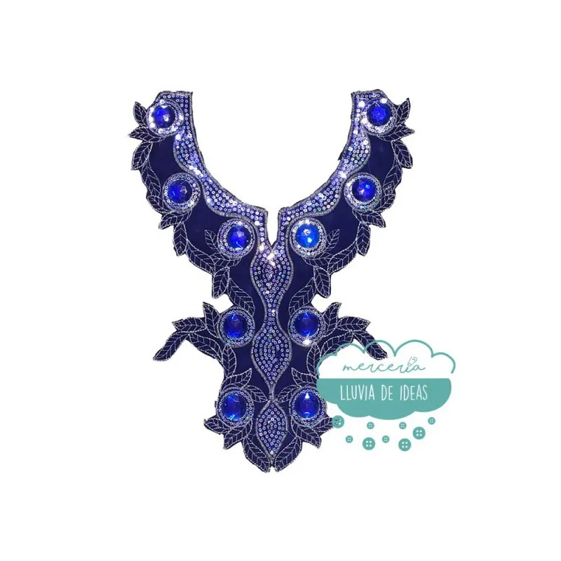 Aplicación bordada termoadhesiva con lentejuelas y pedrería - Serie Romina Mercería Lluvia de Ideas