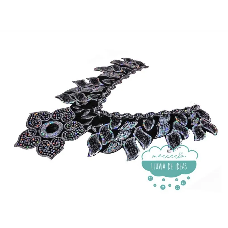 Aplicación bordada termoadhesiva con lentejuelas y pedrería - Serie Aimé Mercería Lluvia de Ideas