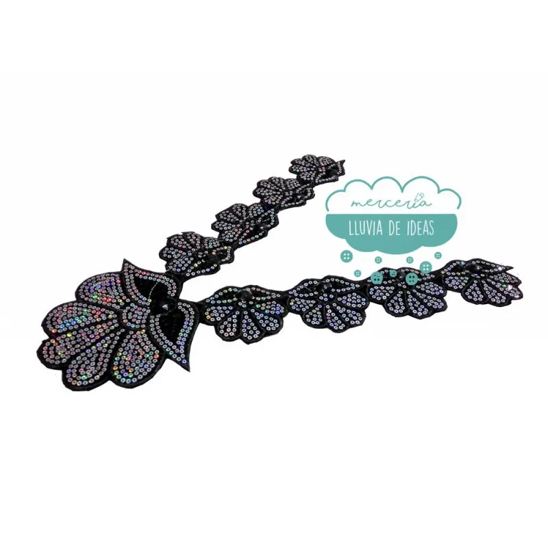 Aplicación bordada termoadhesiva con lentejuelas y pedrería - Serie Amira