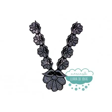 Aplicación bordada termoadhesiva con lentejuelas y pedrería - Serie Amira