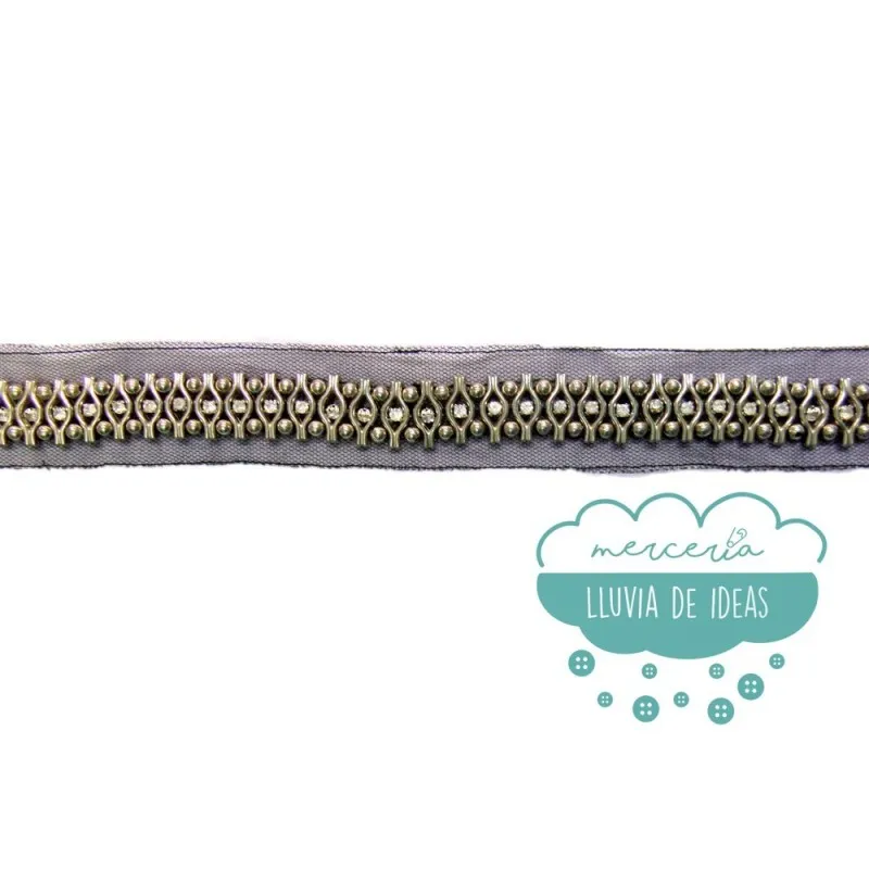 Pasamanería metálica con cristales - Serie Julia Mercería Lluvia de Ideas