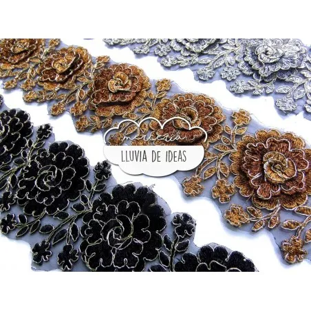 Pasamanería de flores bordadas - Serie Rosal