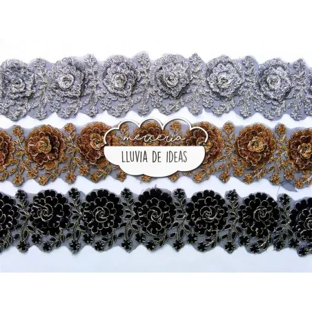Pasamanería de flores bordadas - Serie Rosal