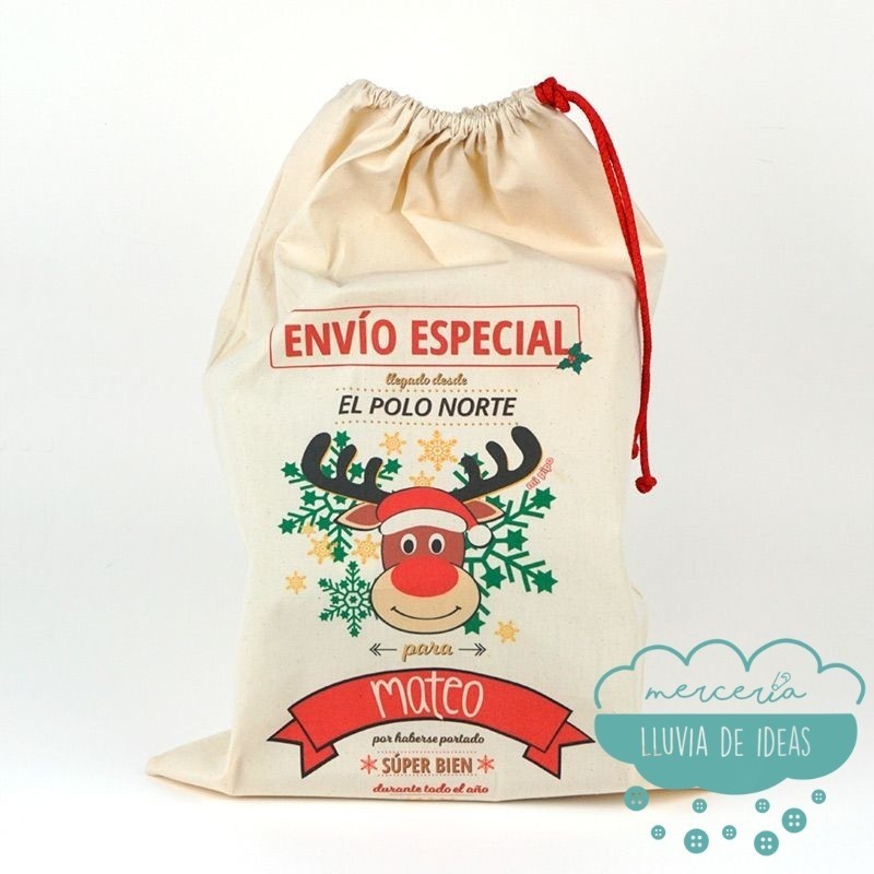 Saco Navideño para Regalos - Reno Rudolph personalizado Saco Navideño para Regalos - Reno Rudolph personalizado
