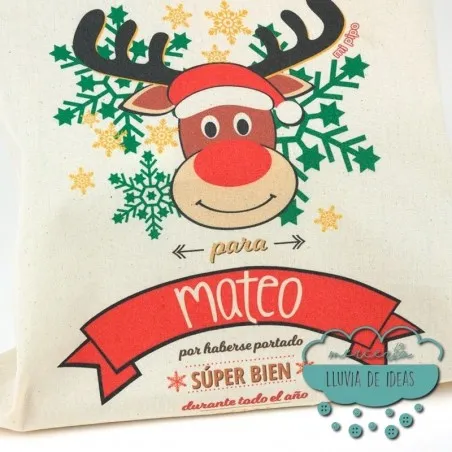 Saco Navideño para Regalos - Reno Rudolph personalizado