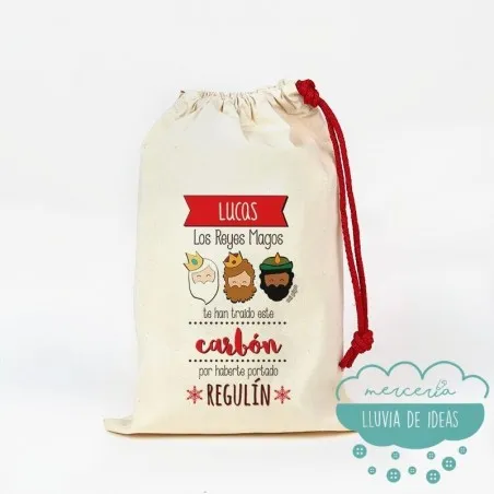 Saco Navideño para carbón tamaño pequeño - Reyes Magos personalizado