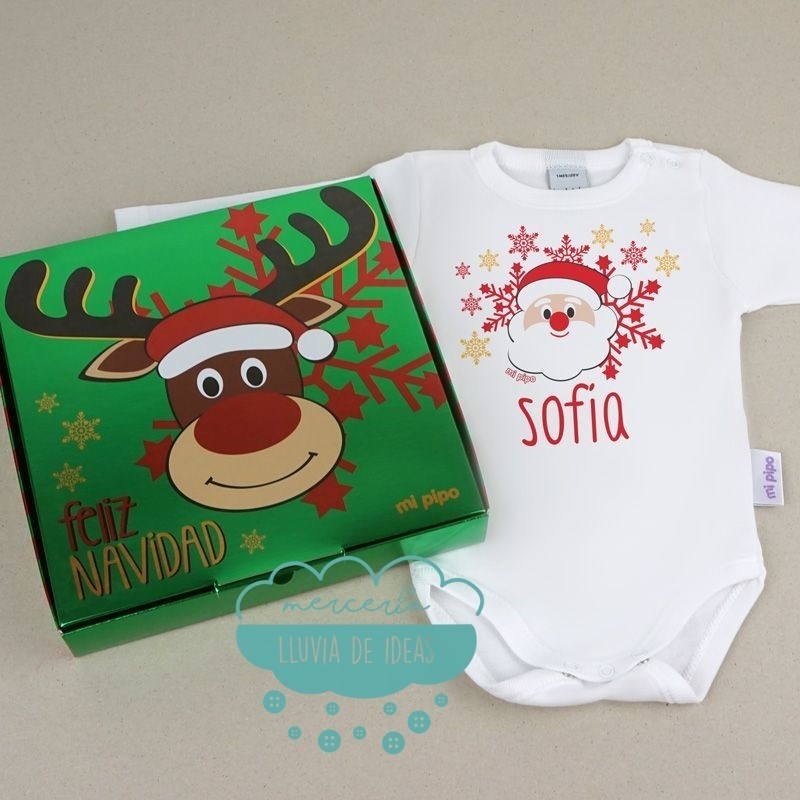 Caja regalo con Body Babidu - Papá Noel Navidad personalizado Caja regalo con Body Babidu - Papá Noel Navidad personalizado