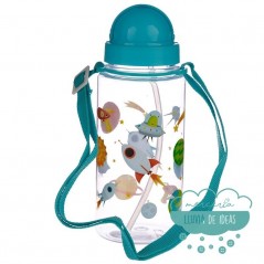 Botella infantil con correa y pajita - Diseño espacial - AGOTADO TEMPORALMENTE