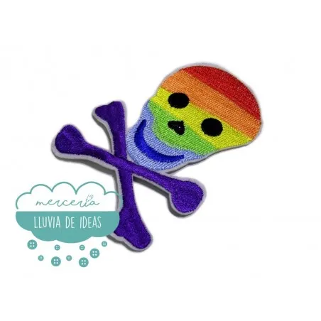 Parche bordado termoadhesivo - Calavera multicolor arco iris