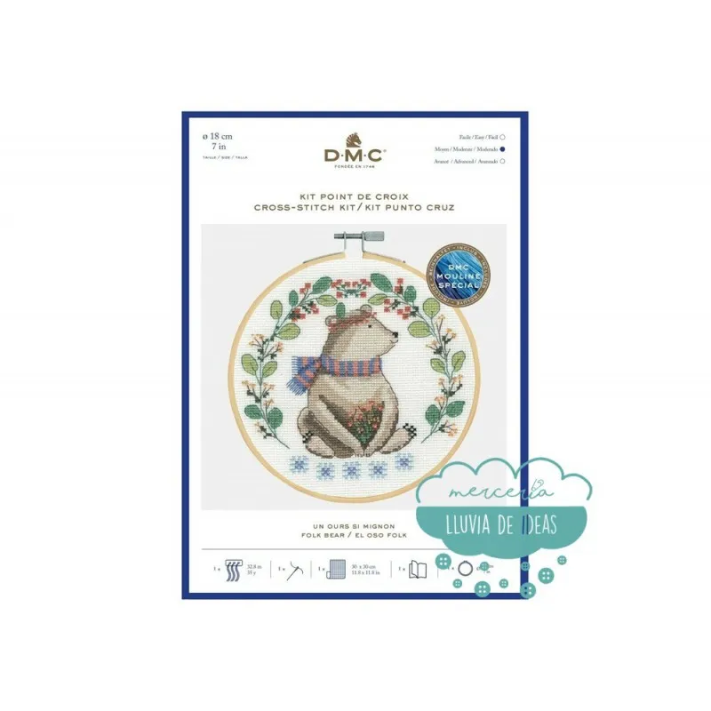 Kit de punto de cruz DMC - Oso folk