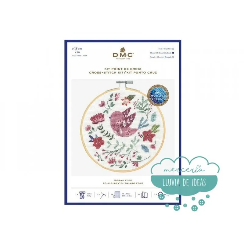 Kit de punto de cruz DMC - El pájaro folk