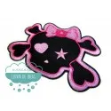 Parche bordado termoadhesivo - Calavera lazo rosa