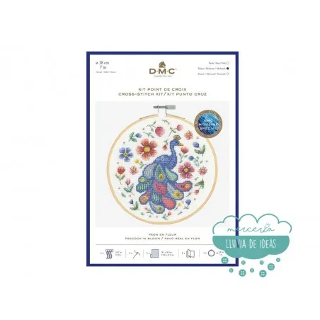 Kit de punto de cruz DMC - Pavo Real en flor