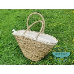 Bolso capazo palma natural con macramé y conchas - Serie Casablanca