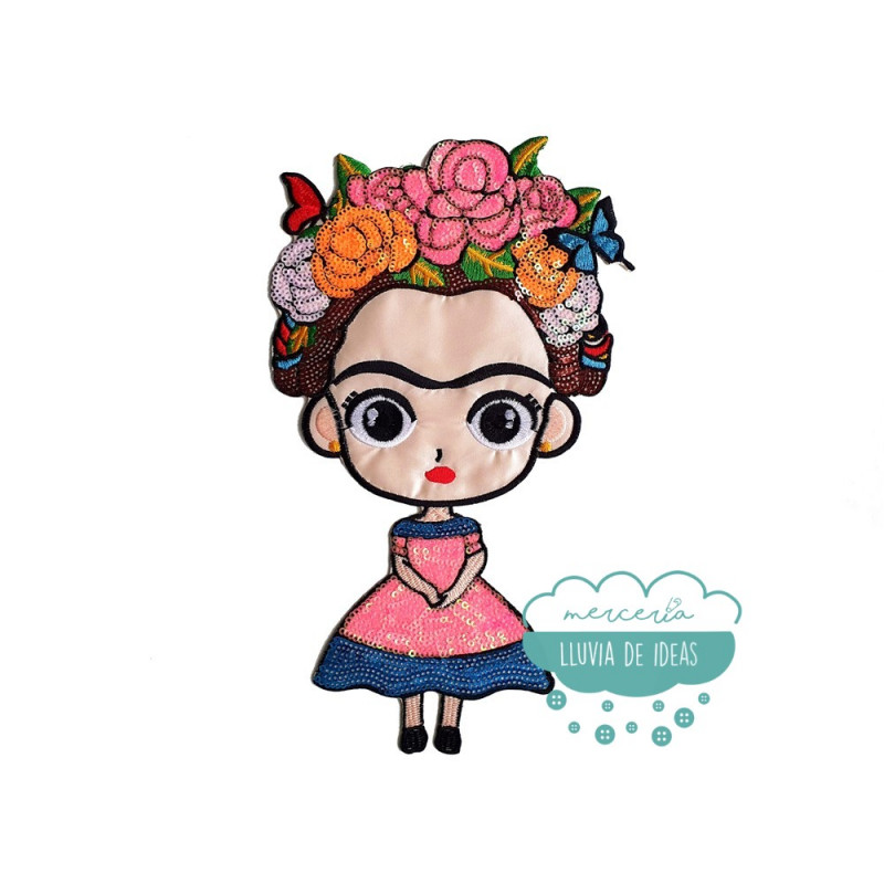 Parche Frida Kahlo Bordado Termoadhesivo con lentejuelas - Flores y mariposas