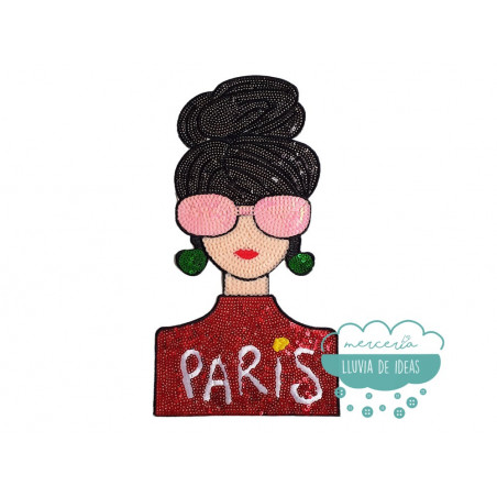 Parche Mujer Bordado Termoadhesivo con lentejuelas - París