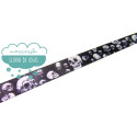 Cinta de raso o satén estampada - Calaveras fondo negro