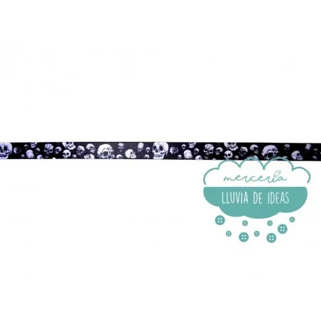 Cinta de raso o satén estampada - Calaveras fondo negro - AGOTADO TEMPORALMENTE