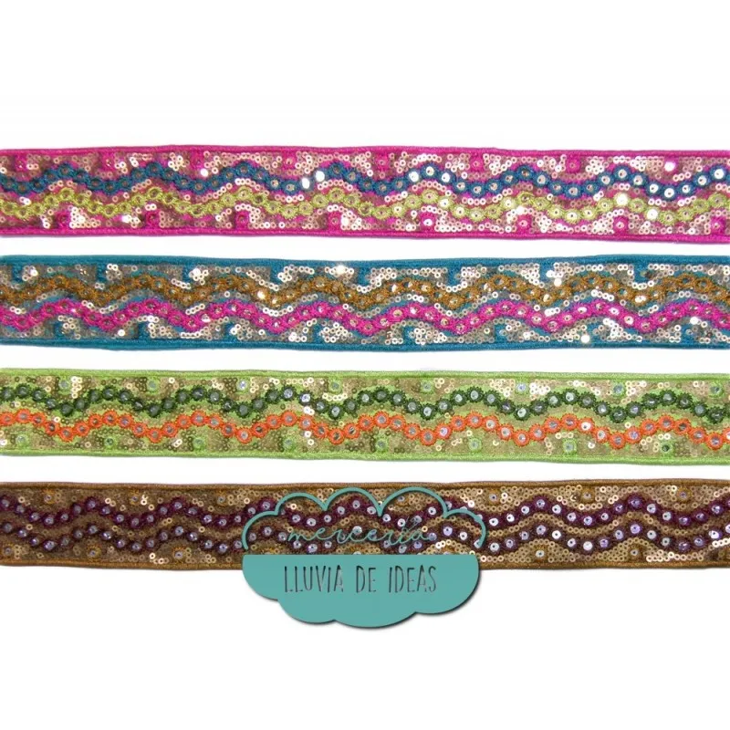 Tapacosturas bordado con lentejuelas - Serie India Mercería Lluvia de Ideas