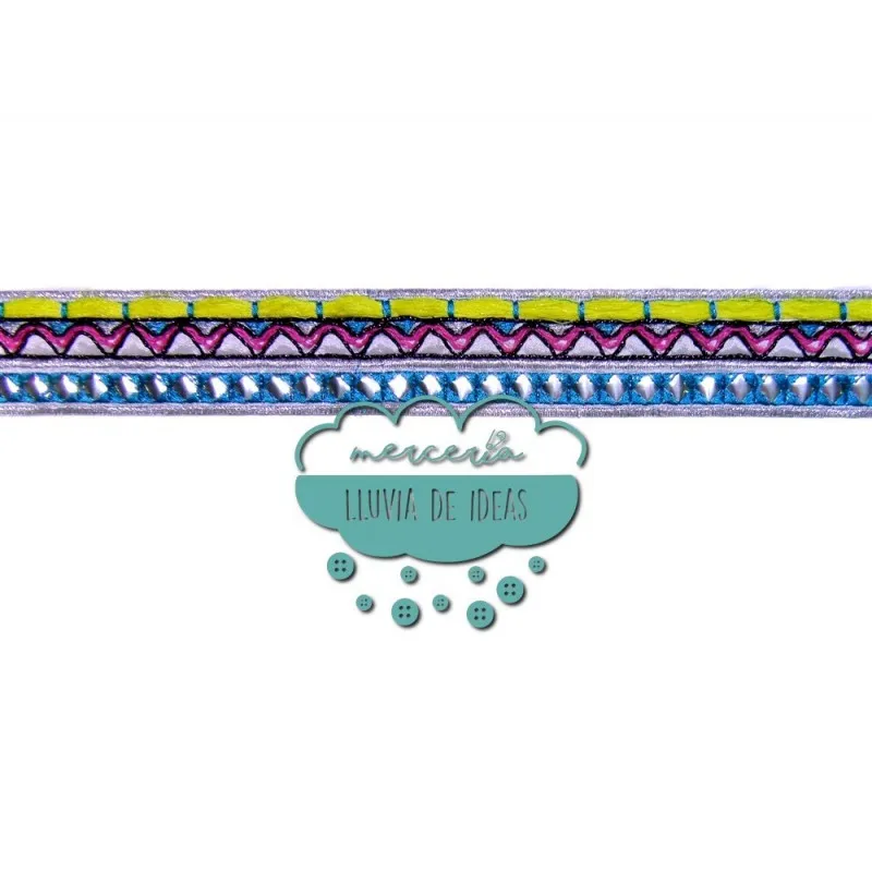 Cinta bordada étnica con espejos - Serie Narendra Mercería Lluvia de Ideas