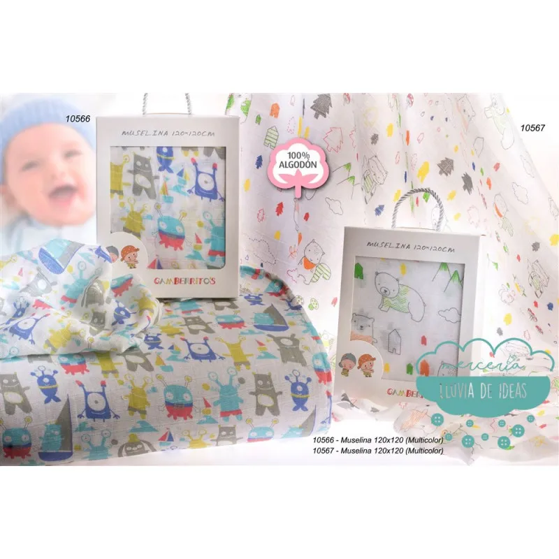 Muselina estampada caja individual - Monstruos y Bosque