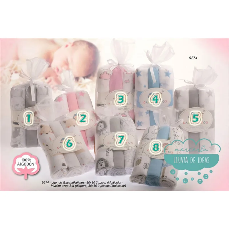 Muselina estampada 80x80 cm. - Pack 3 unid.