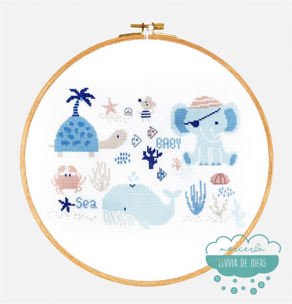 Kit De Punto De Cruz Para Principiantes - Diseño Osito Y Lluvia, 11 Hilos, Incluye Marco 17x17 Cm